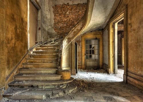 CORFOTO 3.5x3m Fondo de fábrica abandonada, Fondo de habitación Grunge, Escalera de Piedra desgastada, Decoraciones para Fiestas, fotomatón, Accesorios de Estudio