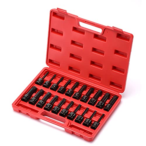 Mixpower 1/2" Drive Master Impact Hex Bit Set, Hex Driver, 20-Piece 1/2" Drive Allen Bit Socket Set, Sae/Metric, 1/4" - 3/4", 6-19Mm, Cr-Mo Steel, Impact Grade #TOP5