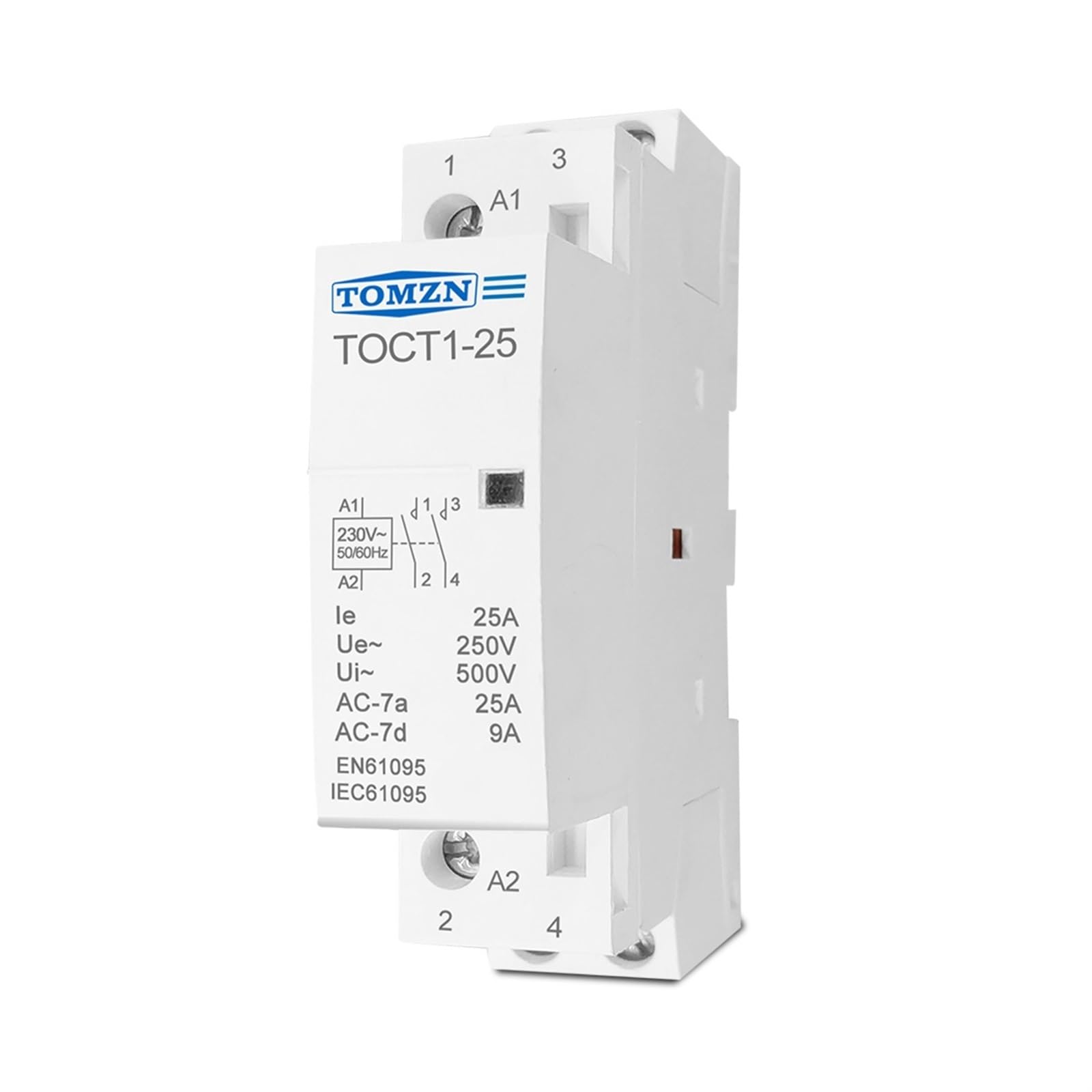 TOCT1 2P 25 A AC 220 V/230 V 50/60 Hz Szyna DIN Modułowy stycznik AC do użytku domowego 110V 230V 24V NO NC(1NC, 110V)