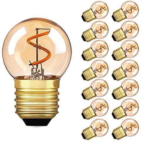 Genixgreen 15 Pack - Outdoor Lighting Replacement Bulbs, G40 Mini Globe Led Spiral Filament Lights E27 Screw 1W Amber Glass Vintage Edison Style 10W Replacement Ultra Warm White 2200K LED Bulb Cover