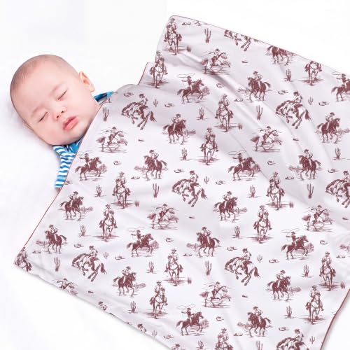 Image of Tegeme Brown Western Baby Blanket Cowboy Blankets Western Stuff for Newborn | 30 x 40 Inches Baby Receiving Soft Blankets for Boys Girls Warm Lightweight Nursery Western Stuff for Toddlers Son Daughter