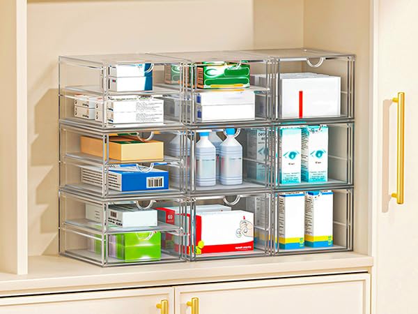 Image of caktraie Acrylic Makeup Organizer, 4 Pack Drawer Organizer - Transparent Desktop Storage for Cosmetics, Office Supplies & More - Clear Organizers for Home & Office Use