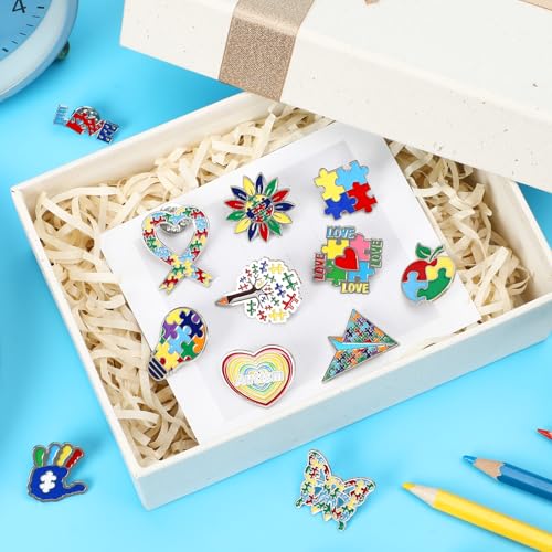 Image of SANNIX 60Pcs Autism Awareness Pins, Autism Lapel Pin Autism Puzzle Enamel Brooch Badge fo Autism Awareness Support Events Clothing Bag Hat Accessories, 30 Styles
