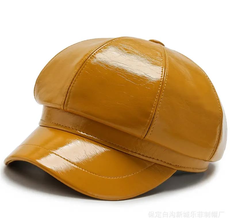 PU Leather Classic Vintage Plain Cabbie Visor Beret Gatsby Ivy/Newsboy Hat for Women