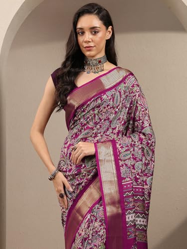 Image of Libas Printed Silk Blend Saree for Women With Unstitched Blouse Piece | Traditional Saree for Festive & Wedding