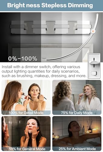 Image of SOLFART Modern Vanity Light Chrome, 32W Dimmable LED Bathroom Light Fixture Over Mirror, 2560LM Bright Minimalist Vanity Lighting for Mirror, Easy Install Bathroom Wall Light