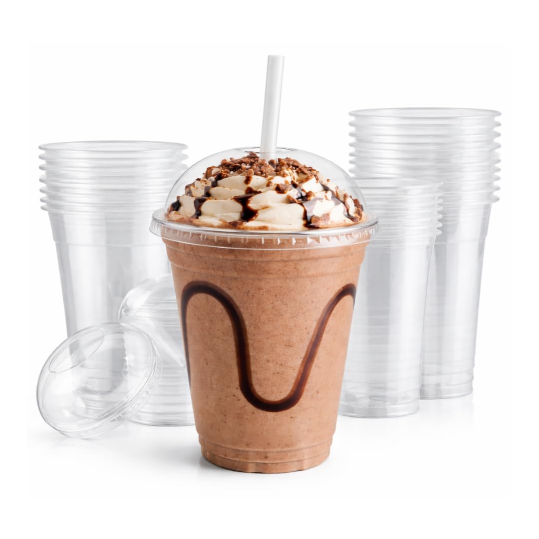 Przezroczyste kubki z pokrywką kopułkową - zestaw 10, 20, 50, 100, 200, 800 - do koktajli mlecznych, smoothie, herbata bąbelkowa, desery, 355 ml, 473 ml, 592 ml (800, 355 ml)