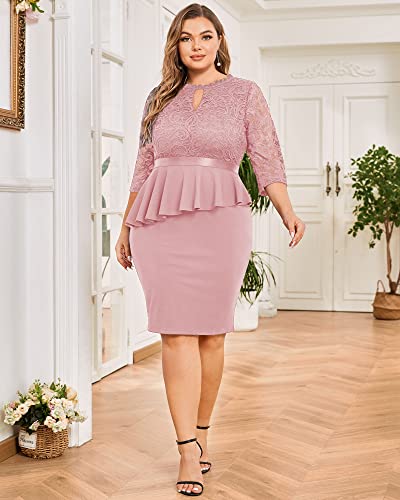 Image of Miusol Women's Plus Size Lace Keyhole Neckline Peplum Bodycon Vintage Cocktail Party Dress