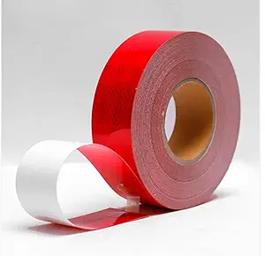 Reflective Radium Waterproof Warning Tape Night Safety Sticker High Intensity Conspicuity for Road Safety 2 Inch x 50 Meter (Pack of 1) (Red)