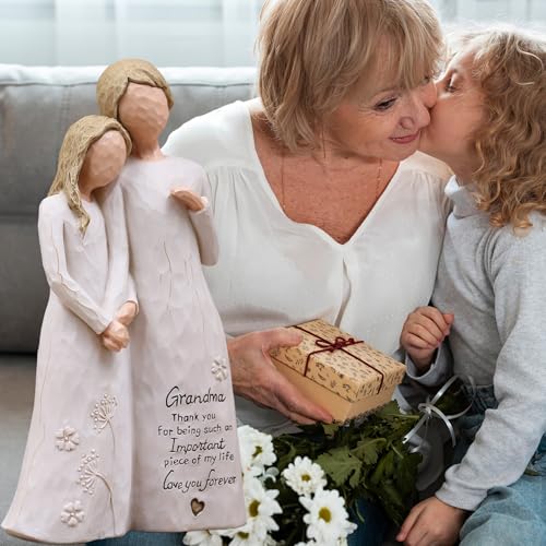 Figura decorativa abuela y nieta en resina pintada a mano miniatura 3
