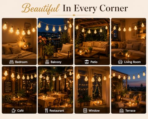 Image of Quace 10 Bulb Plug-in Confetti String Lights, Warm White LED Decorative Fairy Lights,Hanging Bulb Lights for Bedroom, Balcony, Patio, Wedding, Party & Home Decor