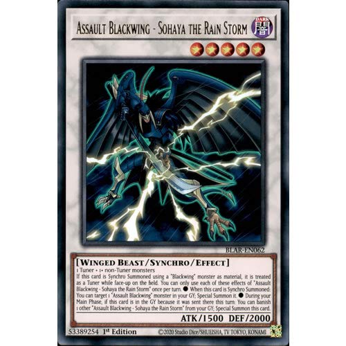 BLAR-EN062 1st Ed Assault Blackwing - Sohaya the Rain Storm Ultra Rare Card Battles of Legend Armageddon Yu-Gi-Oh Single Card
