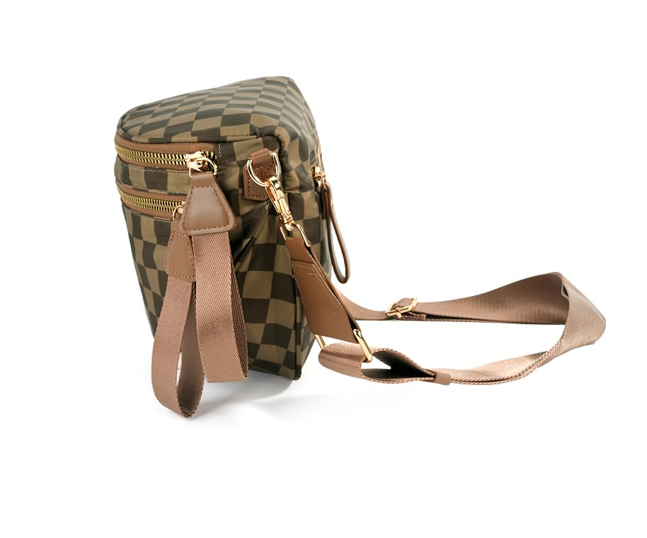 Image of FEIBOON Spacious Checkered Nylon Crossbody Bag Bum Bag Handbags Wallets for Women