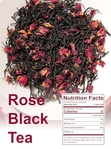 Image of TeeLux Rose Black Tea Loose Leaf, Premium Black Tea with Rose Petals, Floral Aroma, Smooth & Refreshing Taste, Hot & Iced Tea, 7oz