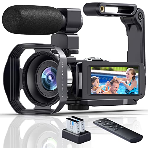 Videokamera Camcorder 4K 48MP 60PFS WiFi Camcorder Full HD 18X IR Nachtsicht Vlogging Kamera 3.0" IPS Touchscreen mit Mikrofon, 360° Funkfernbedienung, Zwei Batterien