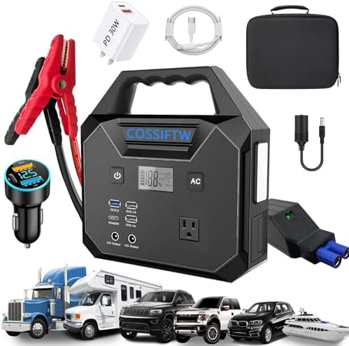 10000A Jump Starter AC 200W Generator 130wh Jump Booster PD 60W Two-Way Fast-Charging for All 12V Gas & up to 15L Diesel Engine Good All for Truck RV Yacht Lawn Mower Mining Truck
