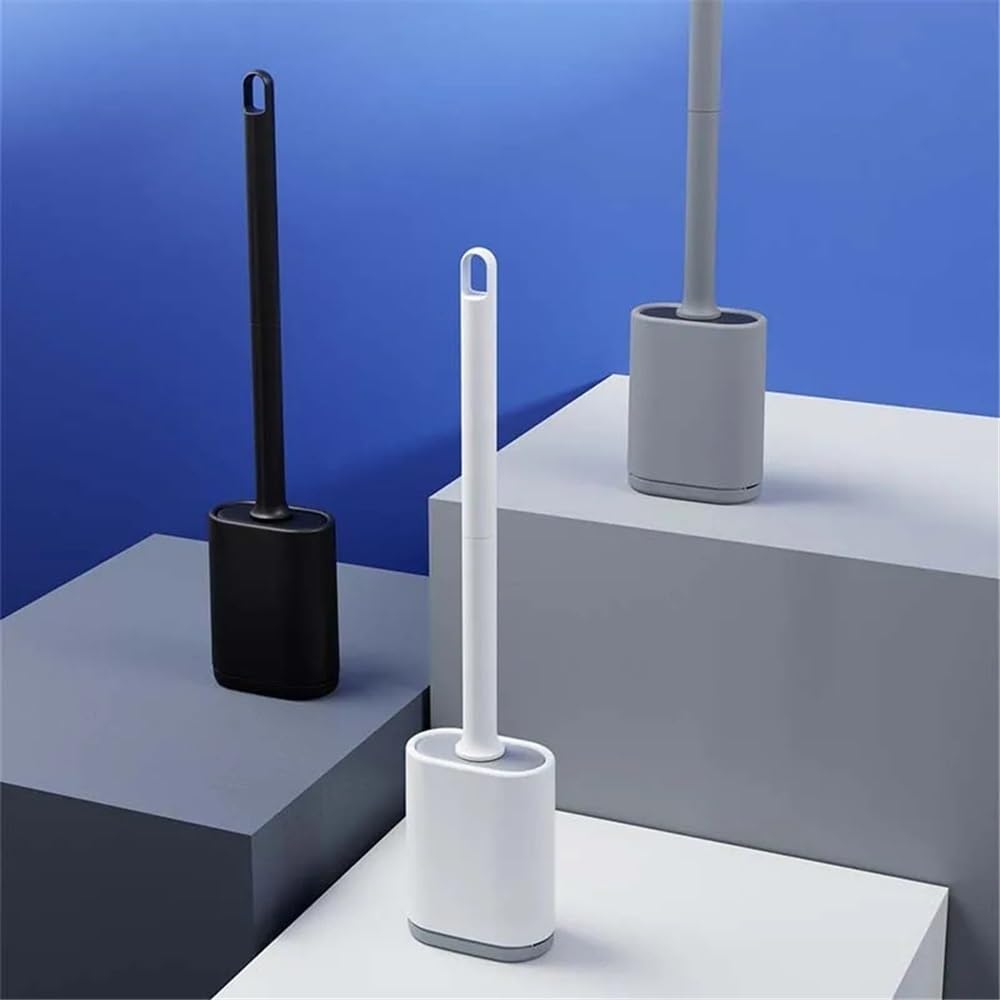 Cepillo de WC con soporte, cepillo de baño de pared, cepillo de baño de plástico (negro)