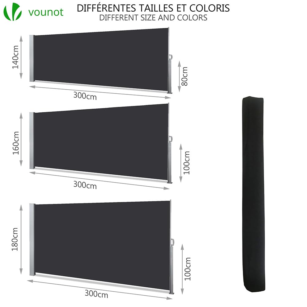VOUNOT® Toldo Lateral Retráctil, Protege la Privacidad, Protector Solar a Prueba de Viento, para Balcón, Jardin, Terraza, 160 x 300cm, Antracita