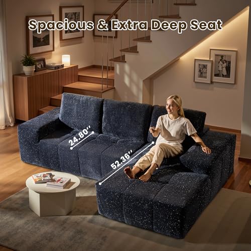 Image of 114 inch Glitter Cloud Sectional Couch with L-Shape Chaise, Modern Boneless Couches for Living Room, Fluffy Tufted Deep Seat Modular Sofa in a Box No Assembly