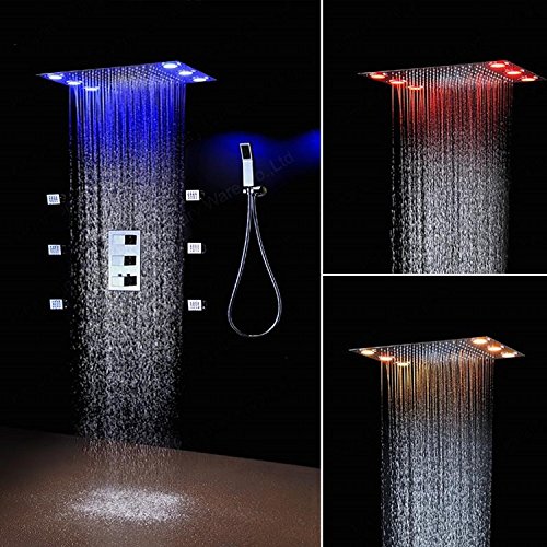 Juego de Ducha de Techo electrónico Panel de Espejo Sus 360 * 500 mm Multi -Color Chnage Bathing Shower Juego con batidora termostática