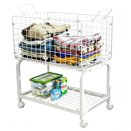 LWTURLOV 2-Tier Rolling Laundry Basket Cart...
