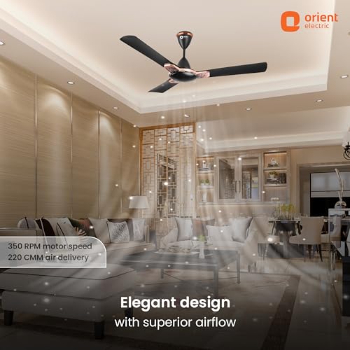 Image of Orient Electric 1200 mm Mozart ceiling fan| Designer fan with seamless ring to trim design | Anti-rust Aluminium blades| Decorative Inlay Mould Design | 5-years warranty | Nature Floral Black