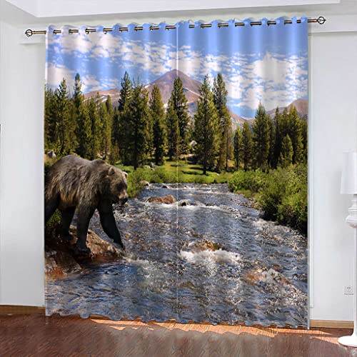 STWSXQ Rideau Thermique Isolant Anti Froid 3D Ours Animal de la forêt Motif Rideaux occultants à Oeillets 85x160cm(L x H) Rideau Salon Lot de 2 Décoration de Fenêtre pour Chambre Enfant Cover