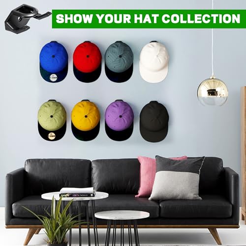 Yesaler Cap Halterung Wand Selbstklebende Kappenhalter Hutständer mit Kleber und Schrauben Schwarz Huthalter 16 Stück für Wandmontage