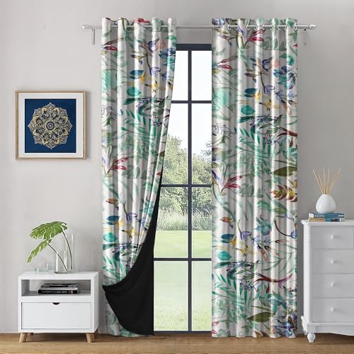 Image of LINENWALAS Printed Blackout Curtains for 7.5 Feet Door | Set of 2 | Printed Drapes | Thermal Insulated, Room Darkening Panels with Grommet Hanging for Living Room (Green Lush)