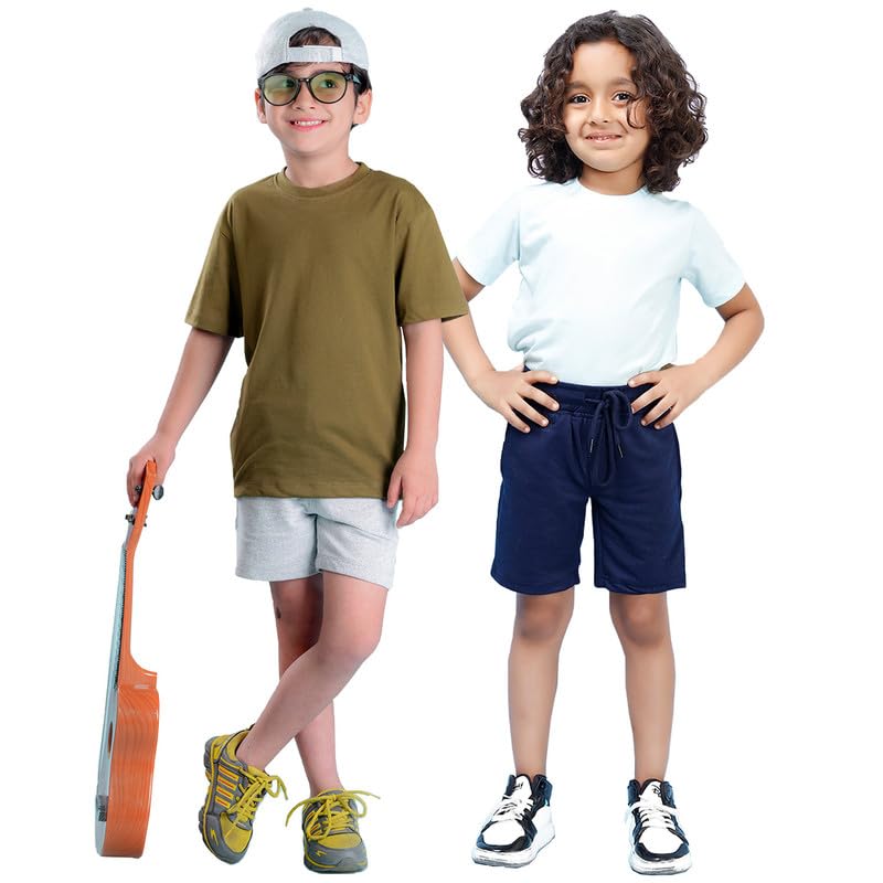 Image of Nusyl Solid & Printed Cotton Blend Shorts for Boys | Comfortable Casual Shorts | Soft Breathable Fabric with Elastic Waistband | Relaxed Fit | 2-16 Years | Multiple Colors