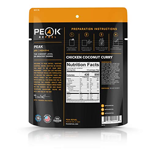 Peak Refuel Chicken Coconut Curry | Freeze Dried Backpacking And Camping Food | Amazing Taste & Quality | High Protein | Real Meat | Quick Prep (2 Serving Pouch) #TOP5