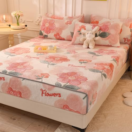 ボックスシーツ 冬 マットレスカバー ベッドシーツ 柔らかい 可愛い ふわふわ 暖かい マイクロファイバー ベッドカバー 防寒 ワイドダブル 着脱簡単 ダブル ダブルロング 秋冬用 抗菌 防臭加工 敷き布団カバー 洗える 柄E ボックスシーツ150*200