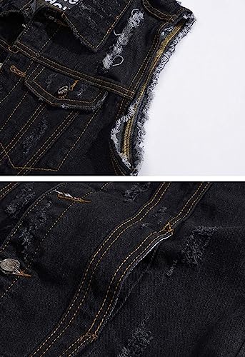 Image of ebossy Men's Ripped Distressed Denim Vest Sleeveless Button Up Jean Vest Jacket