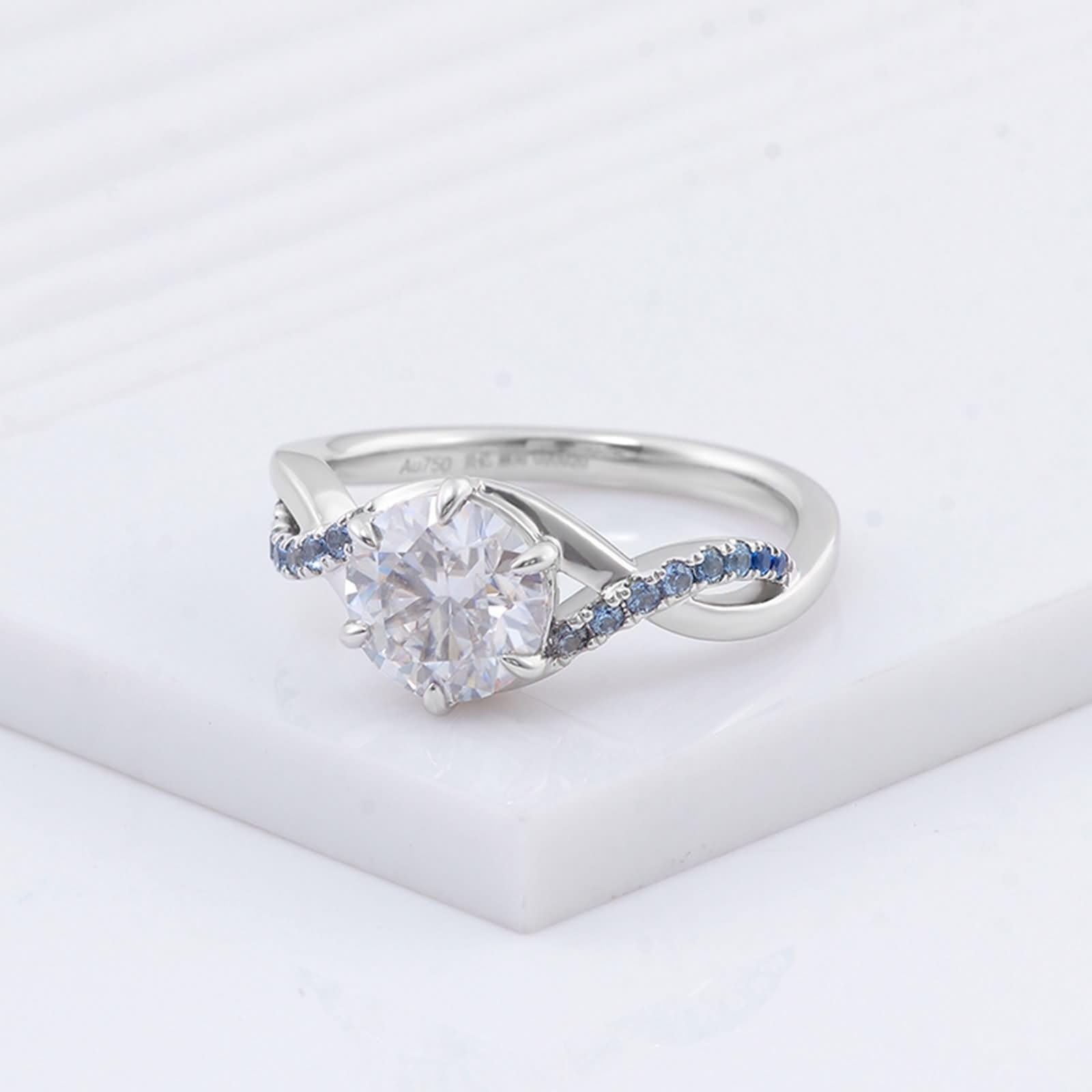 9K obrączki ślubne białe złoto 9K Moissanite 6 pazurów okrągłe z moissanitem rozmiar H 1/2 moda dla pań biżuteria zaręczynowa