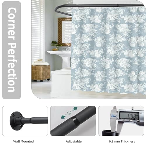 Image of L Shaped Shower Curtain Rod, (44.1 inch-54.3 inchx44.1 inch-54.3 inch) Adjustable Curved Shower Rod, 90 Degree Corner Shower Rods for Bathroom Bathtub Clothing Store Locker, locker rooms, fitting rooms, Black