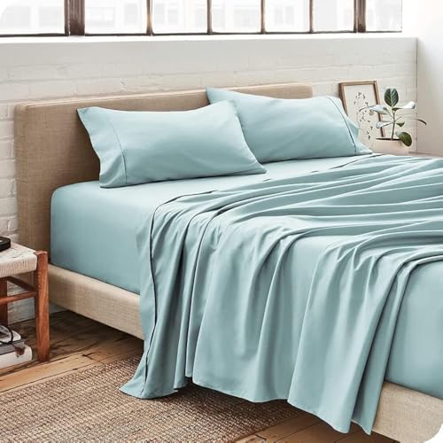 Image of Single Size Cotton Bed Sheet with Pillow Cover - Solid Blue 600 Thread Count - 2 Piece Set