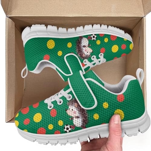 Little Kid Boys Girls Shoes Lightweight Mesh Breathable Adorable Running Sneakers for Little Kid and Big Kid Hedgehog Soccer Pattern White Sole2