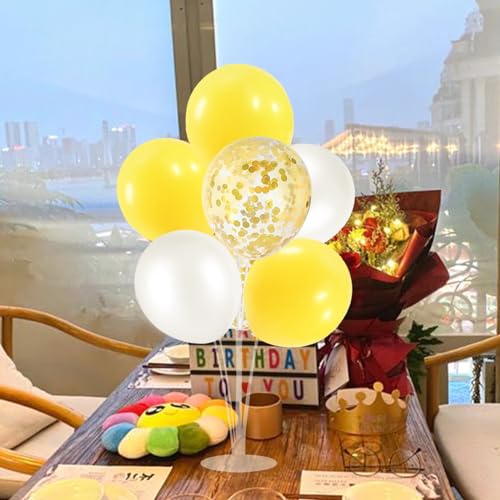 Image of ZJDHPTY 4Set Yellow and White Balloon Stand Table Centerpiece Party Decor | Sunflower Daisy Bee Birthday Baby Shower Bridal Shower Engagement Wedding Spring Summer Backyard Party Decorations