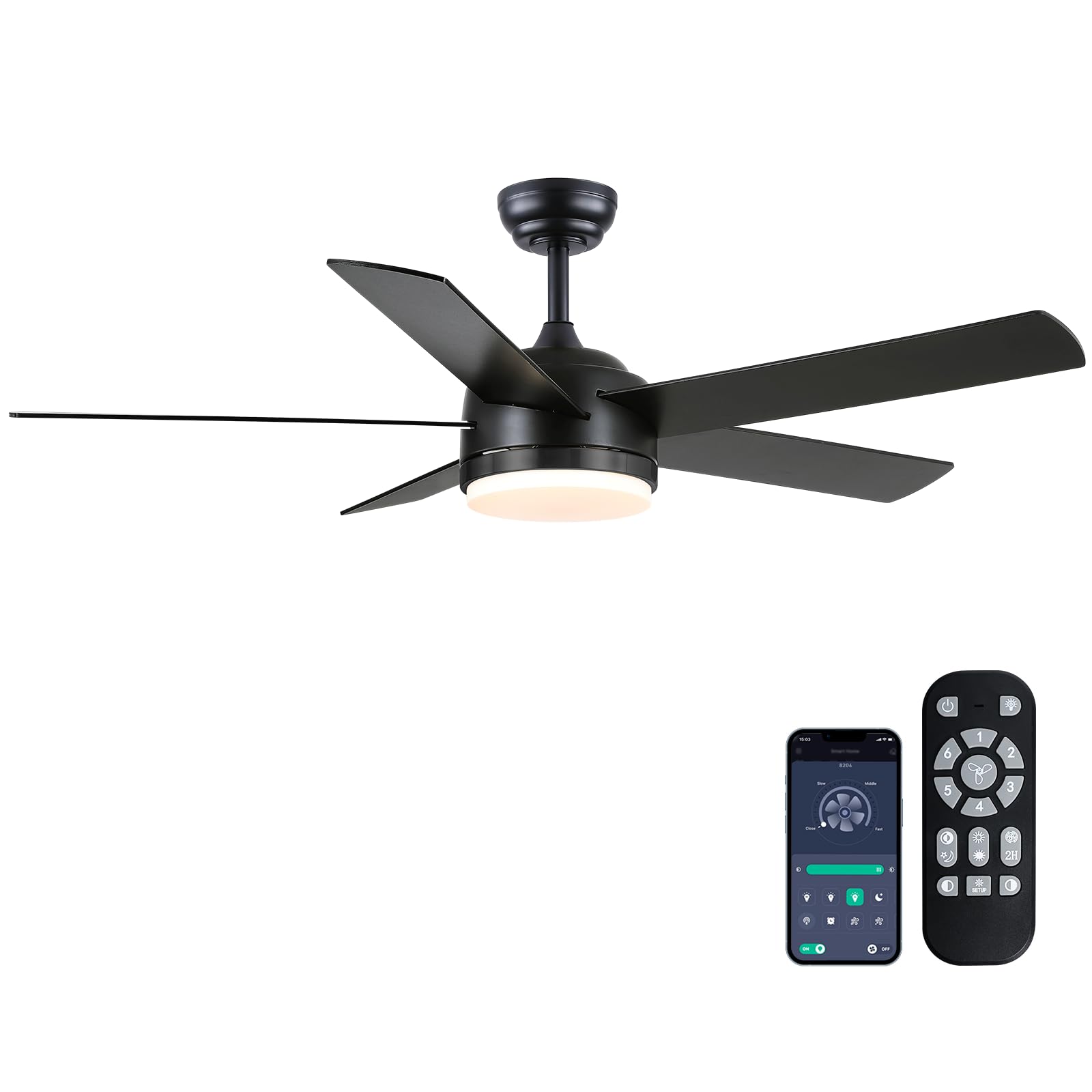Photo 1 of **HAS SCRATCHES*** CHESUR 46" Black Ceiling Fans with Lights - Low Profile Ceiling Fan with Lights and Remote/APP, 5 Dual-Sided Blades, Reversible DC Motor, Modern Ceiling Fan for Indoor and Outdoor Use