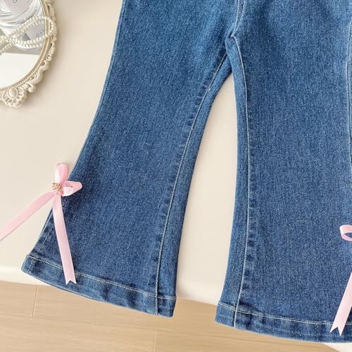 Toddler Kids Girls Flared Denim Pants Baggy Elastic Waist Bell Bottom Jeans Trendy Plain Cute Flare Leg Preppy Jeans3