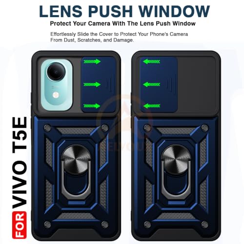 Image of Armor Bumper Back Cover Case for Vivo T5E Rotating Camera Cover, Ring Holder & Kickstand | Heavy Duty & 360 Degree Protection Back Cover for Vivo T5E (Blue)