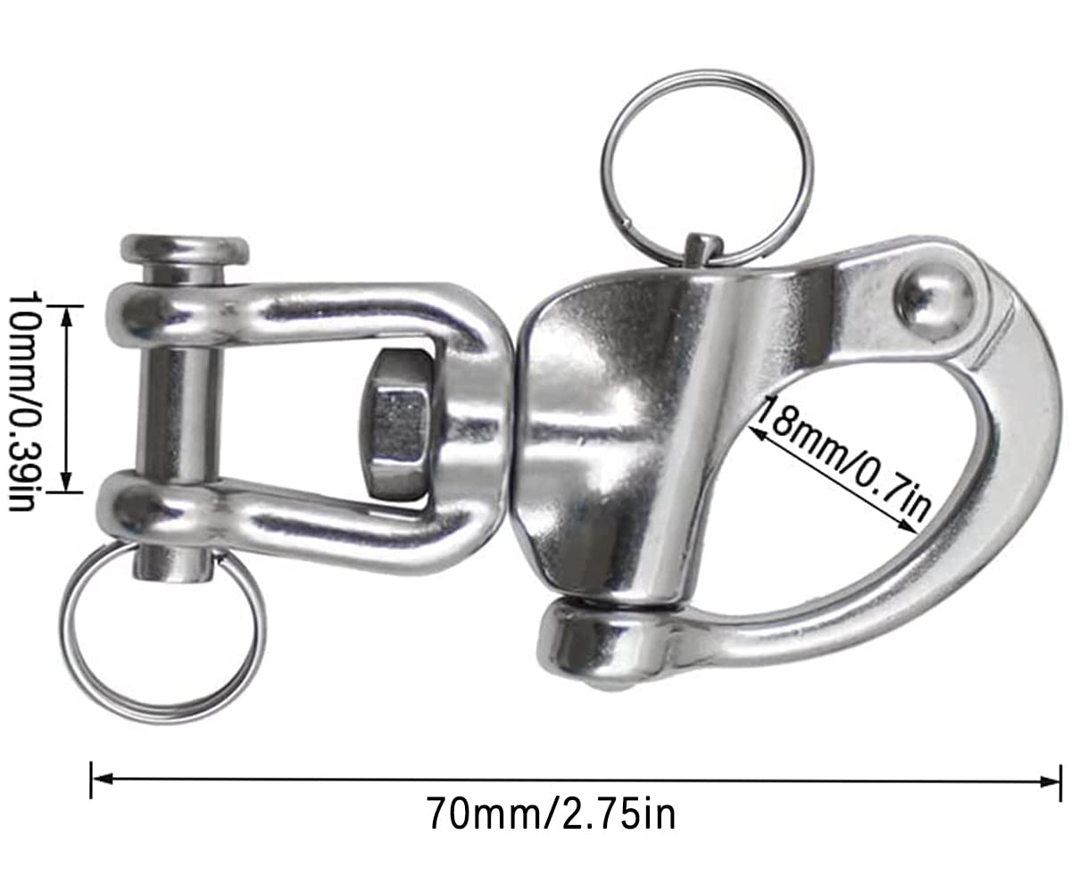 2 Pezzi Moschettone per Barca, Sgancio Rapido Moschettone in Acciaio Inox, grillo Girevole Acciaio Inox, Sgancio Rapido Grilli, Girevole Grillo, per Barca a Vela Spinnaker Halyard(70 mm)