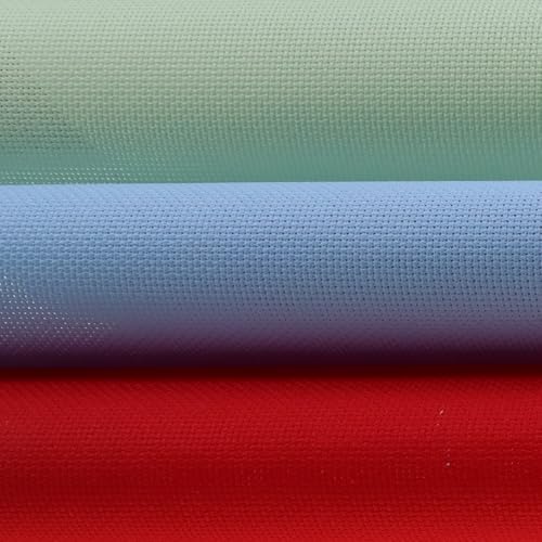 Image of KCS 3 pc of 15 inch x 18 inch(38cmx45cm) Counted Cross Stitch Cotton Aida Cloth Needlework Rolled Fabric Box,18CT,Light Blue+Light Green+Red