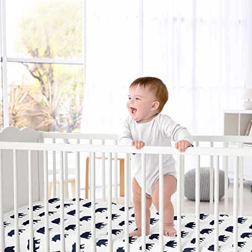 Image of Navy Blue and White Bear Print Baby or Toddler Fitted Crib Sheet for Big Bear Collection by Sweet Jojo Designs