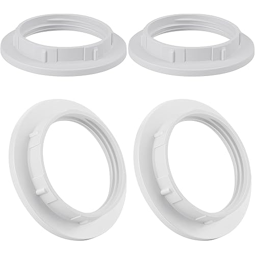 DiCUNO E26 Lamp Shade Rings, White Light Socket Ring, Lock Socket Replacement for Standard Base Lamp Holder, Inside Threaded Diameter 1-1/2 Inch (39mm), 4-Pack