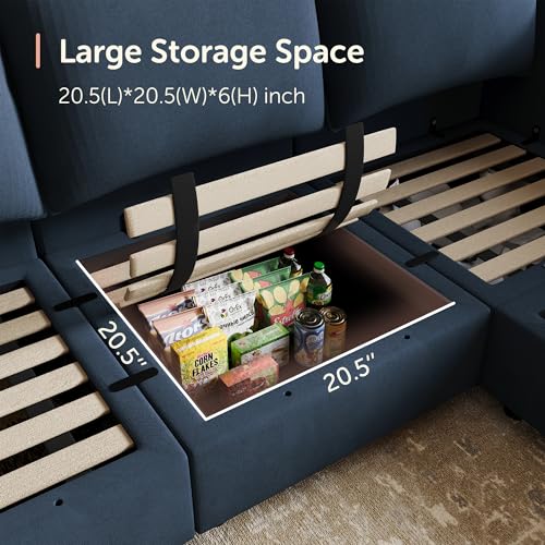Image of HONBAY Modular Sectional Sofa Velvet Sleeper Couch with Storage,Dark Blue | Easy to assemble,Hidden Storage,Removable Cushion,Sectional Couches for Living Room,Pet-friendly Fabric