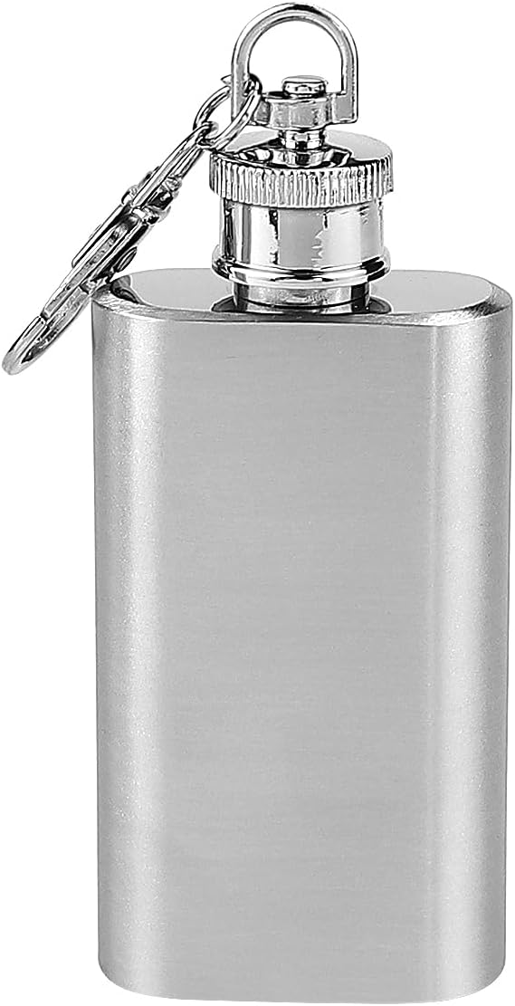 Stainless Steel Hip Flask, Keychain Water Jug Flat Lid Jug Whiskey Bottle with Carabiner Pocket Flask, 1.6x2.7inch, 2oz