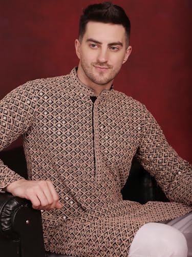 Image of Jompers Men's Pure Cotton Regular Fit Sequin Embroidered Kurtas