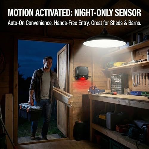 Image of Solar Shed Lights Indoor Outdoor, 3200LM Motion Sensor Pendant Light Daytime Available with Remote & Button Control, IP65 Waterproof 4 Lighting Modes for Barn Garage Gazebo Chicken Coop Shop - 1 Pack