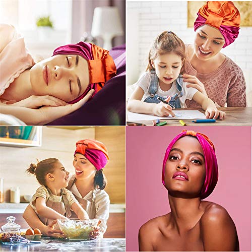 Ehooyau 2 Pcs Multi-Color Silk Night Caps Silk Bonnet Sleeping Cap Set Sleeping Head Cover Hair Loss Cap Hair Turbans For Women And Girls Hair Protection thumb #6